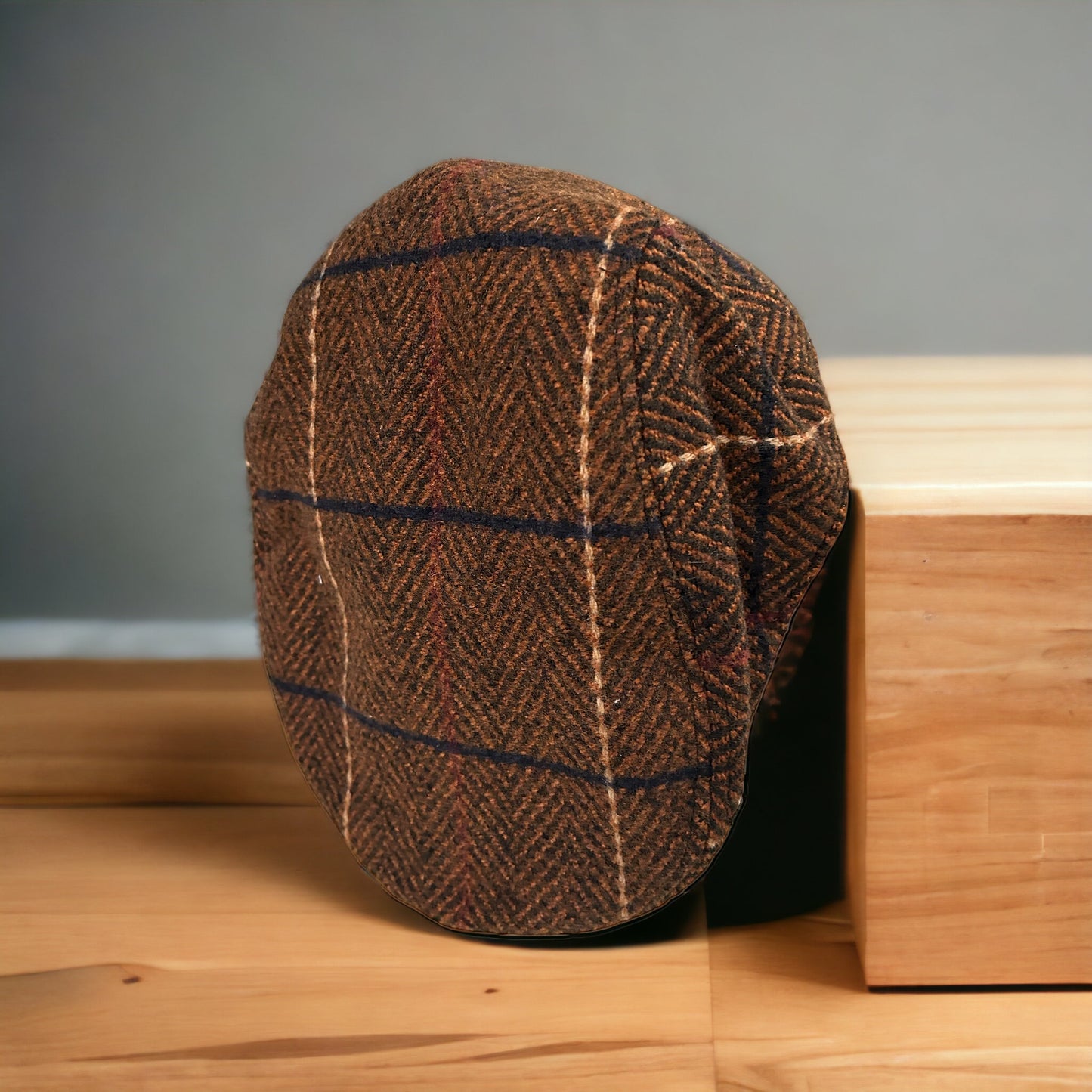 Herringbone Tweed Wool Flat Cap (Rust)
